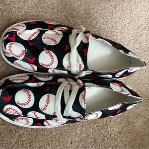 Women’s Baseball Print Shoes - Black and Red